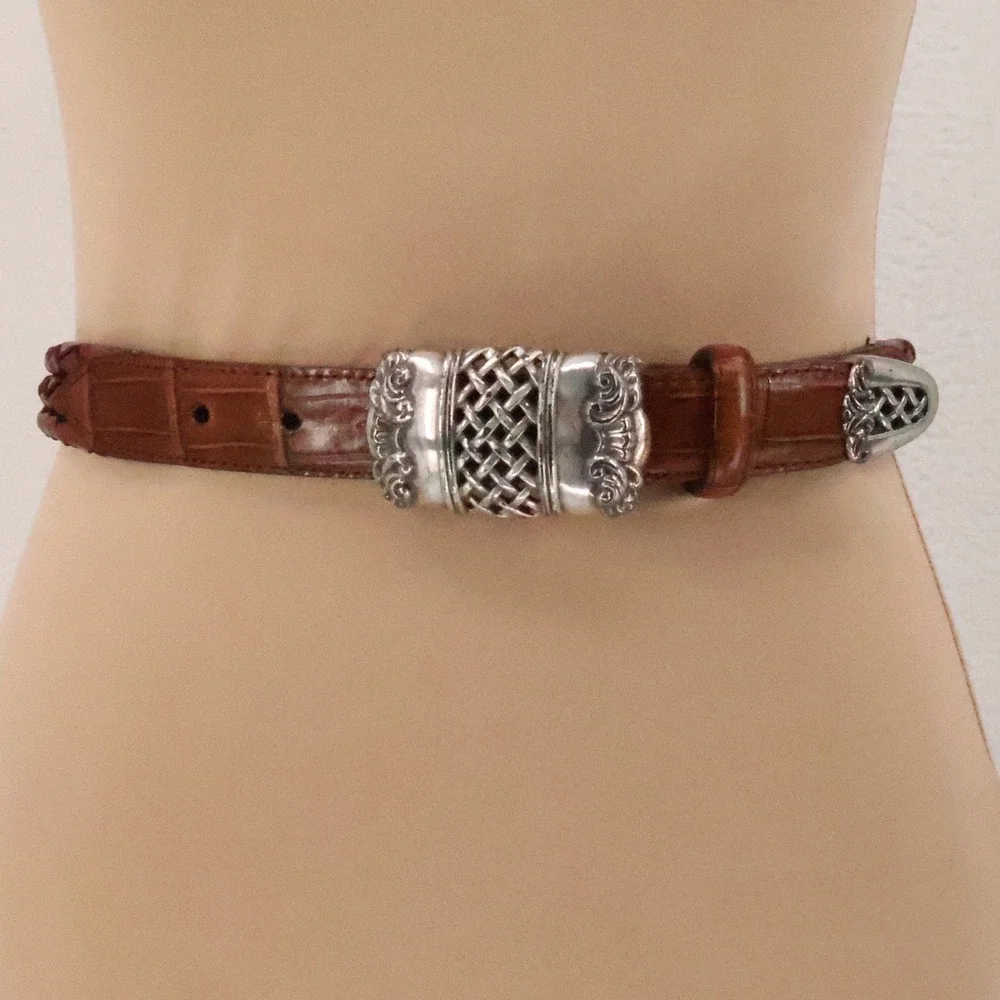 Brighton Vintage 1995 Braided Leather Belt Womens Size S Brown Western Boho